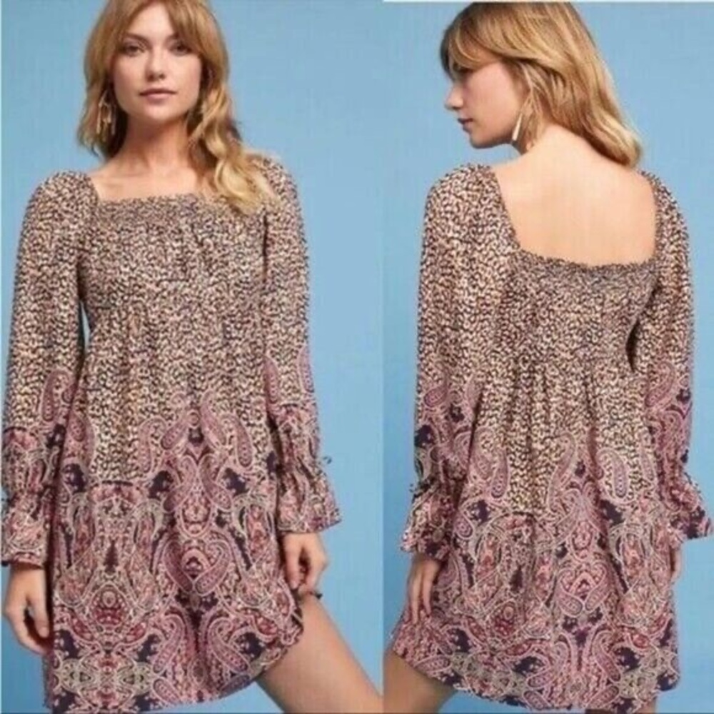 Maeve Anthropologie Milo Dress Leopard Pink Brown NWT